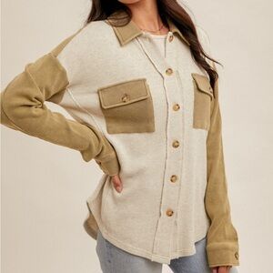 Distressed Color Block Shacket